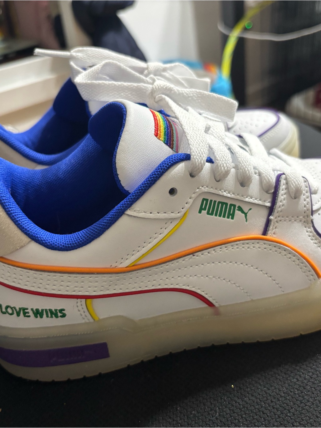 Puma 'Love Wins' White Rainbow Accent Sneakers